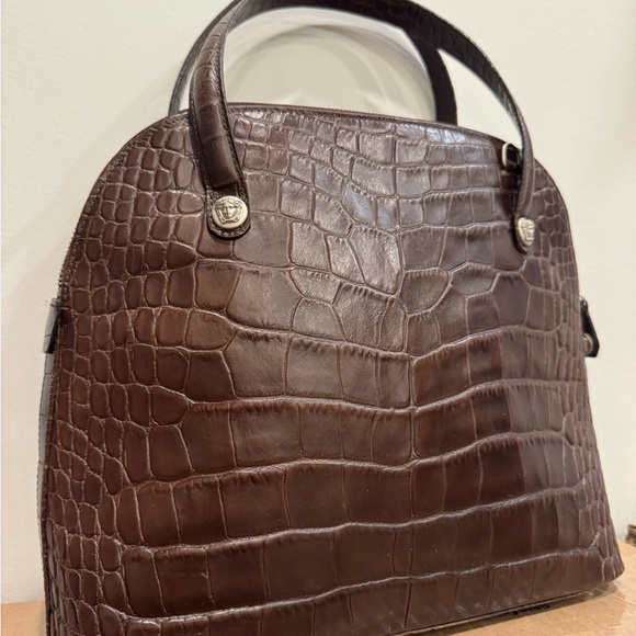 VERSACE Elegant Brown Crocodile-Embossed Handbag